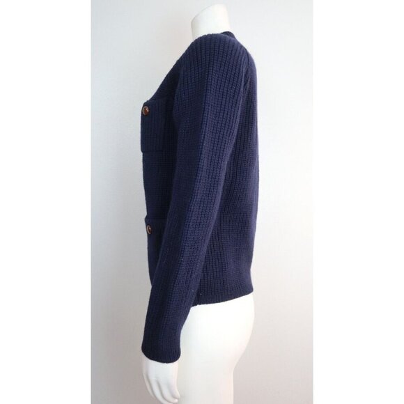 VINTAGE WOMEN'S NAVY BLUE CARDIGAN SWEATER - RIKI FOR CRAZY HORSE - SIZE S - Picture 3 of 6